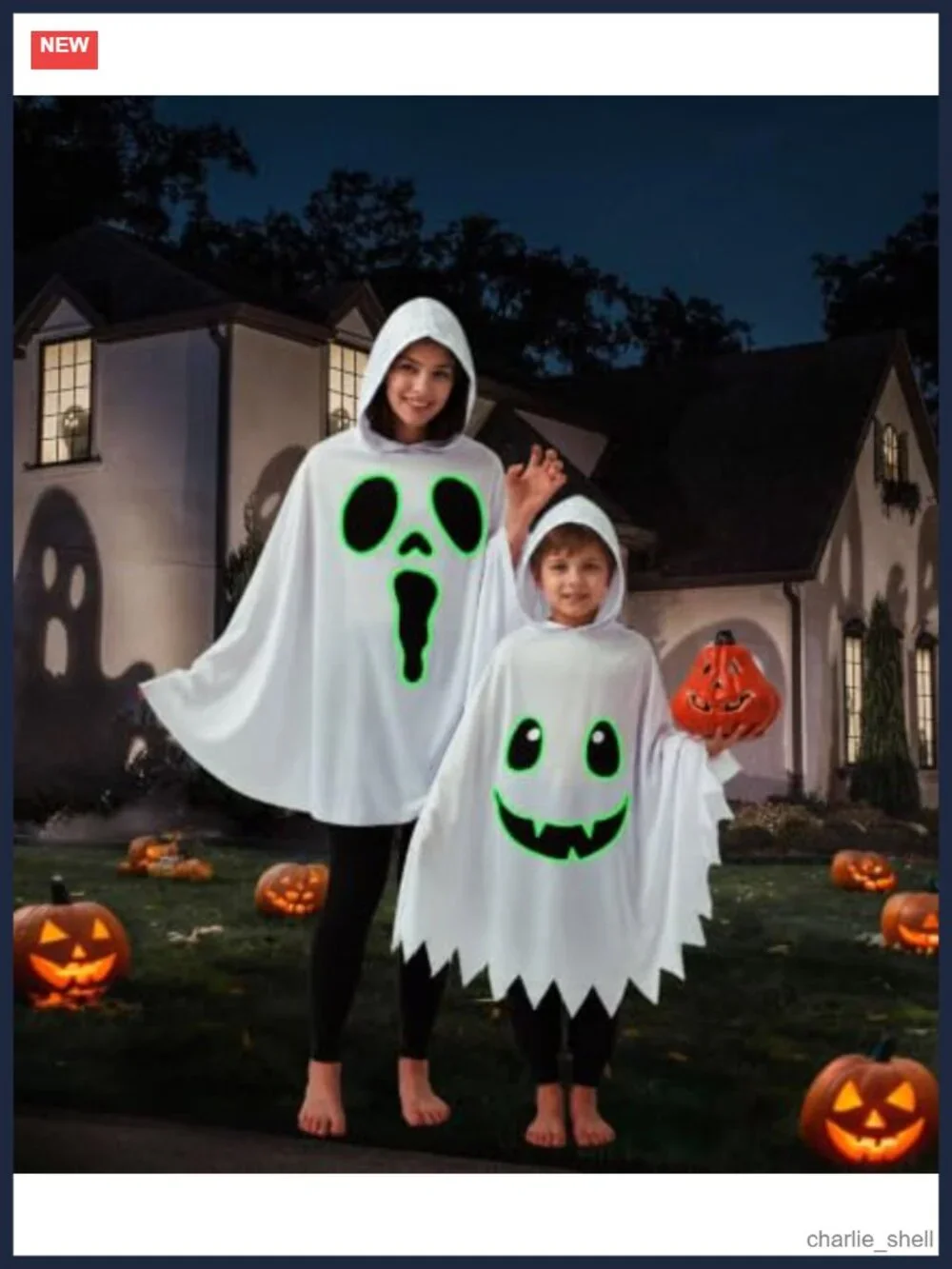 Kids Ghost Costume Hooded Cape Glow in the Dark Halloween Dress Up